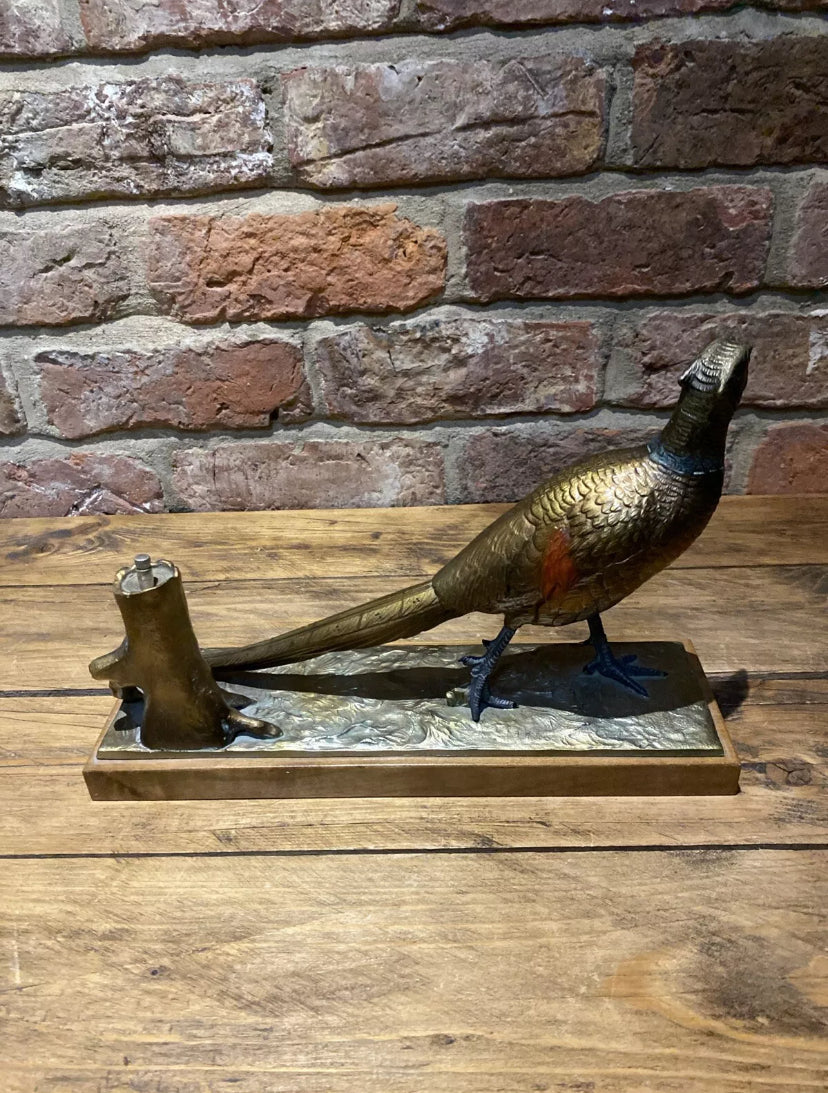 Cold Painted Spelter Pheasant Match Striker / Lighter Vintage