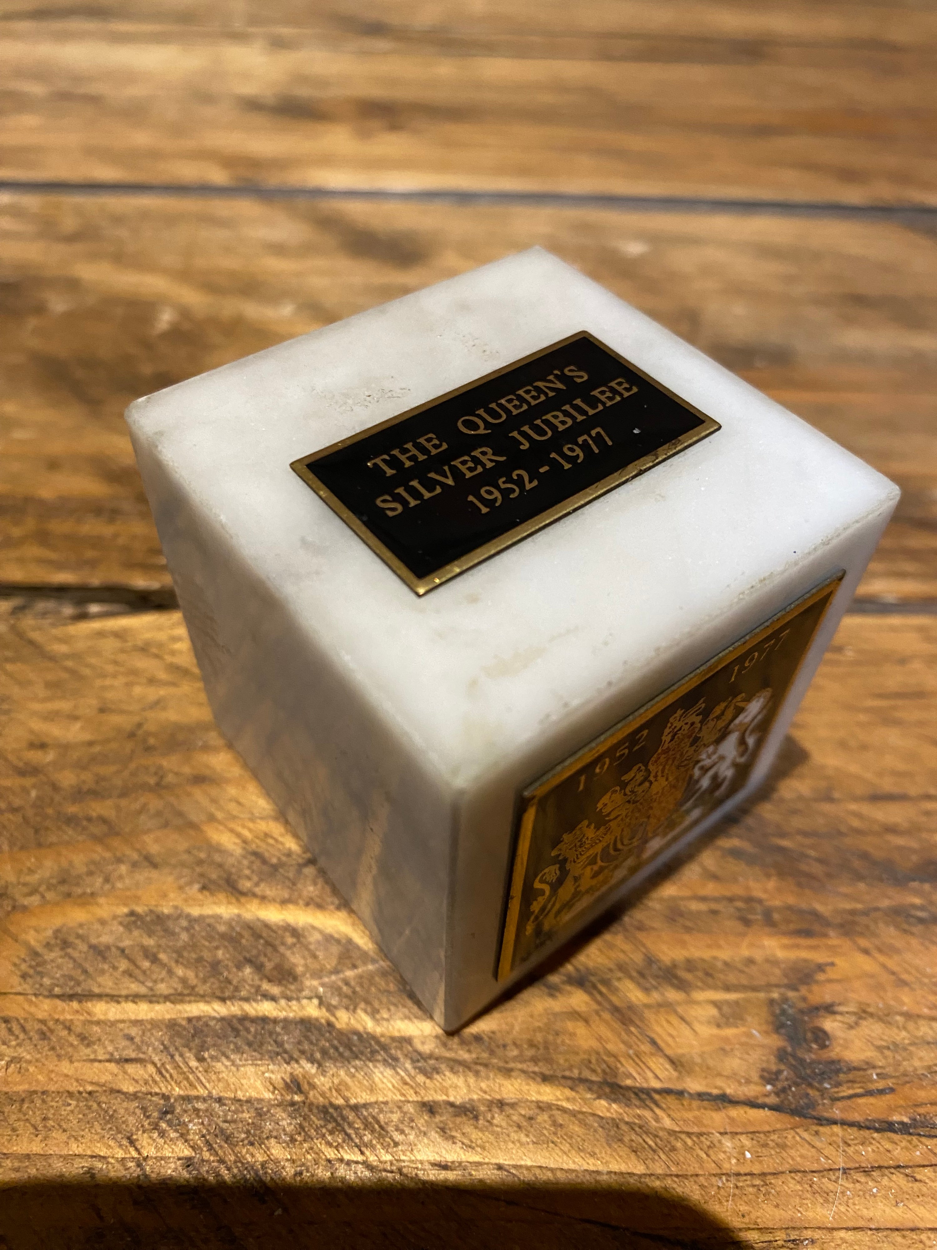 John Deere , silver jubilee. Marble cube paperweight