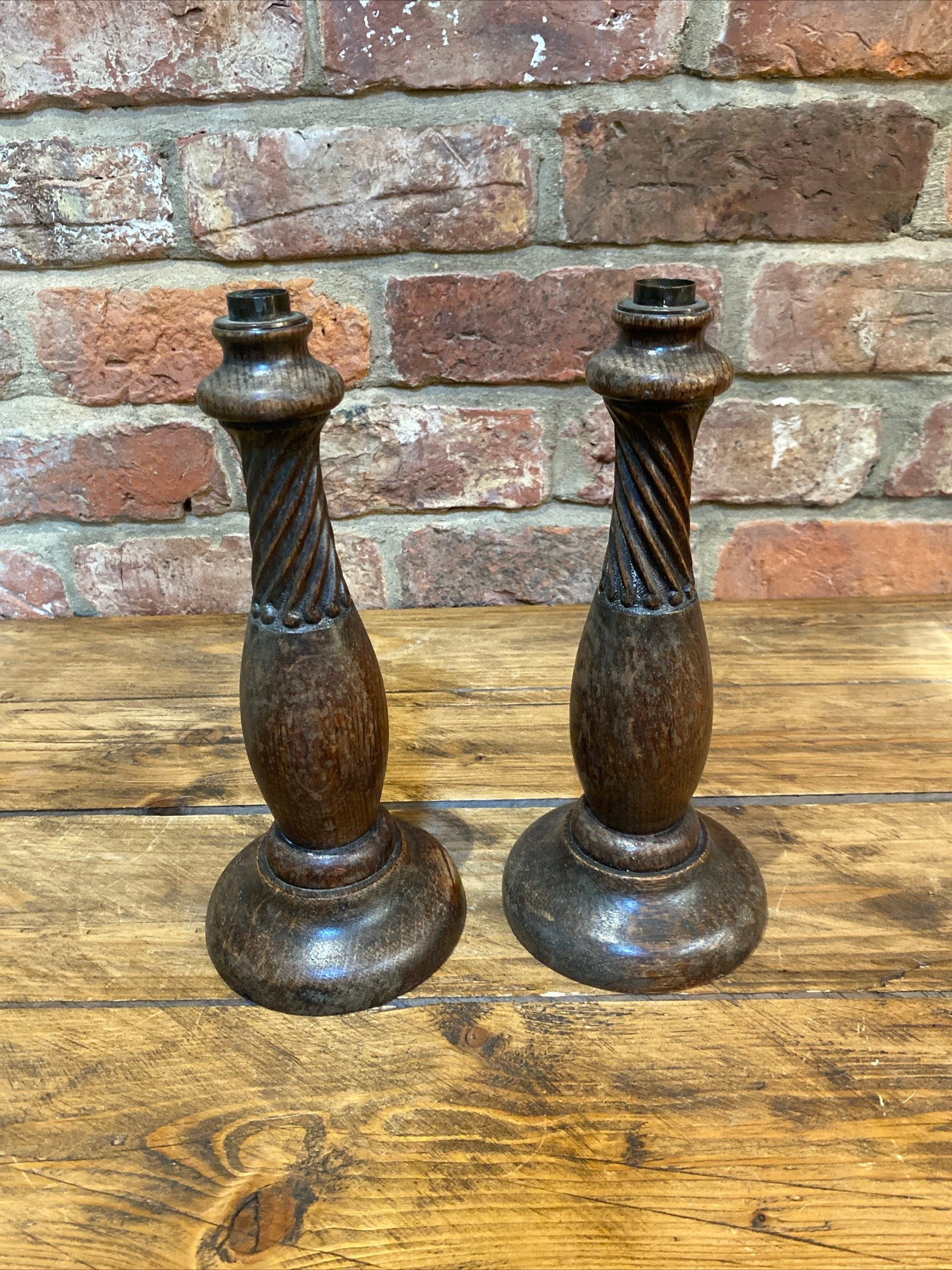 Pair Of Antique Turned Wood Candlesticks